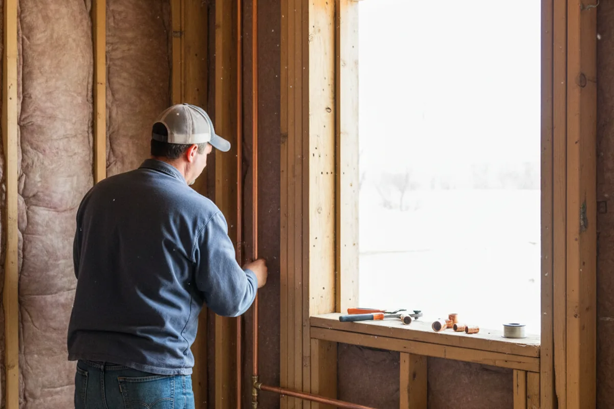 Licensed plumber running new copper supply lines in a Elko home